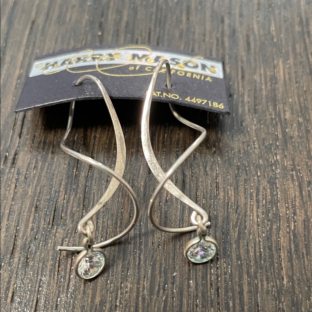 Harry Mason Elegant Silver Spiral Earrings with Crystal Accents